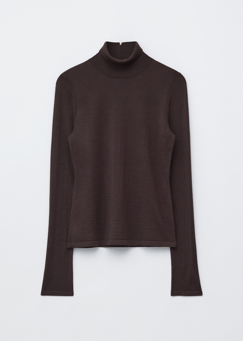 Thin-Knit Wool Turtleneck - Dark Brown - Long Sleeve Tops