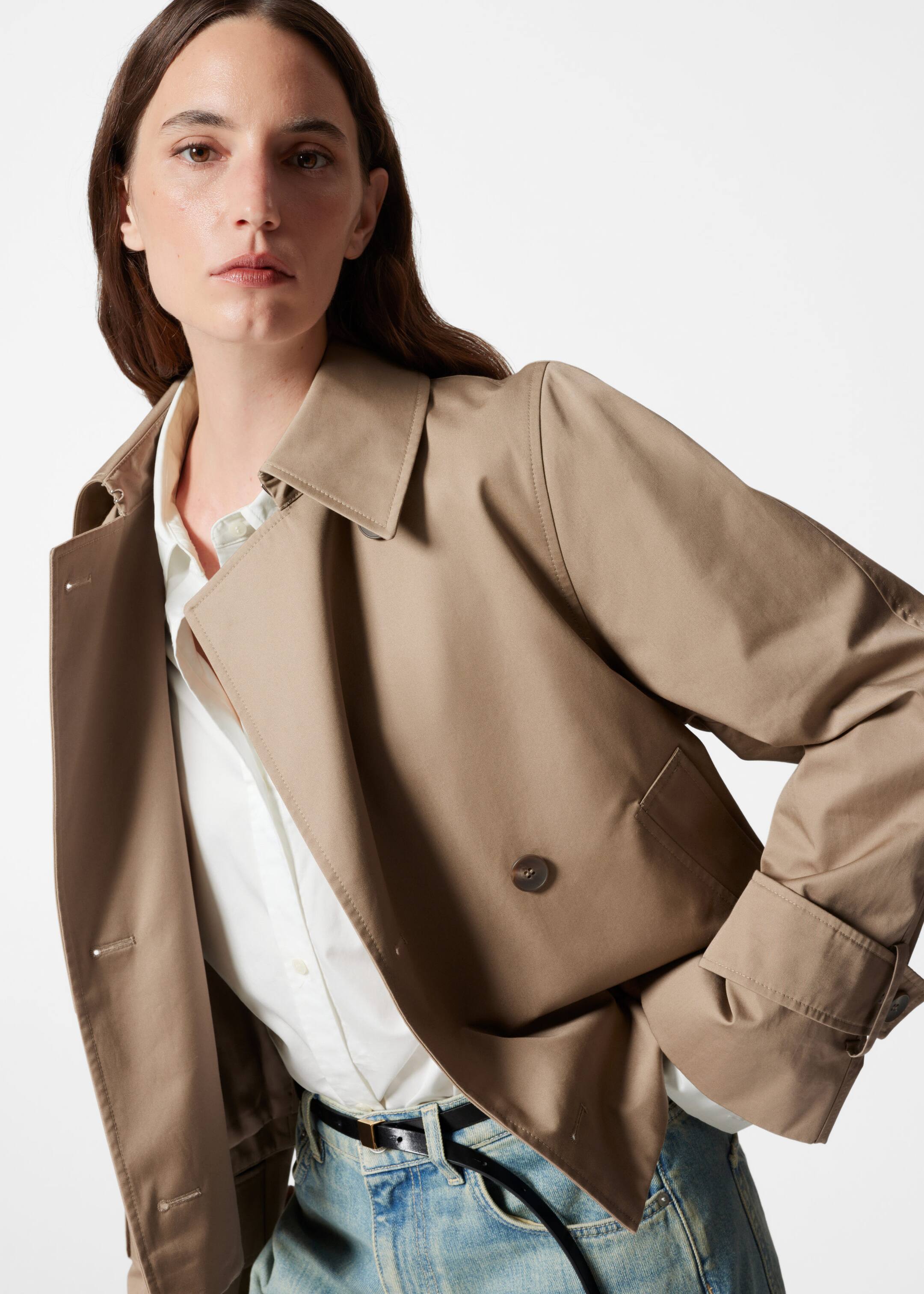 Short Trench Coat Jacket - Beige - Lookbook