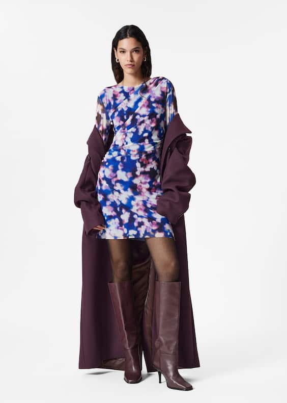 Long-Sleeve Draped Mini Dress