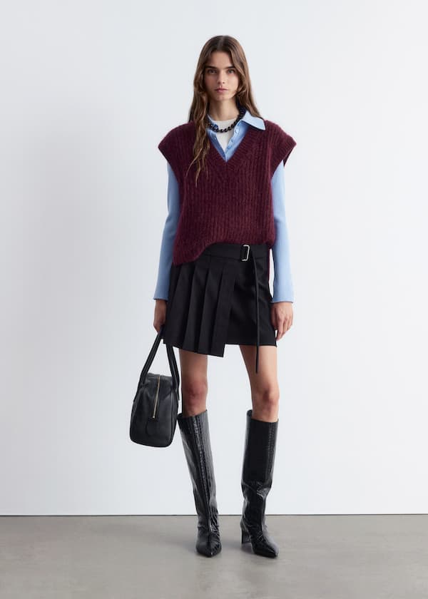 Pleated Wrap Mini Skirt