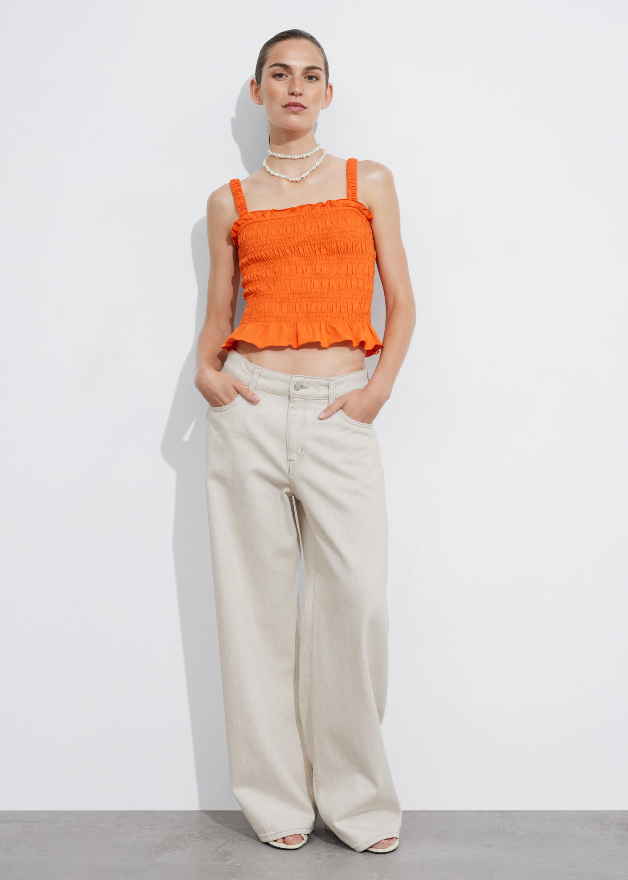 Smocked Peplum Top - Orange - Lookbook