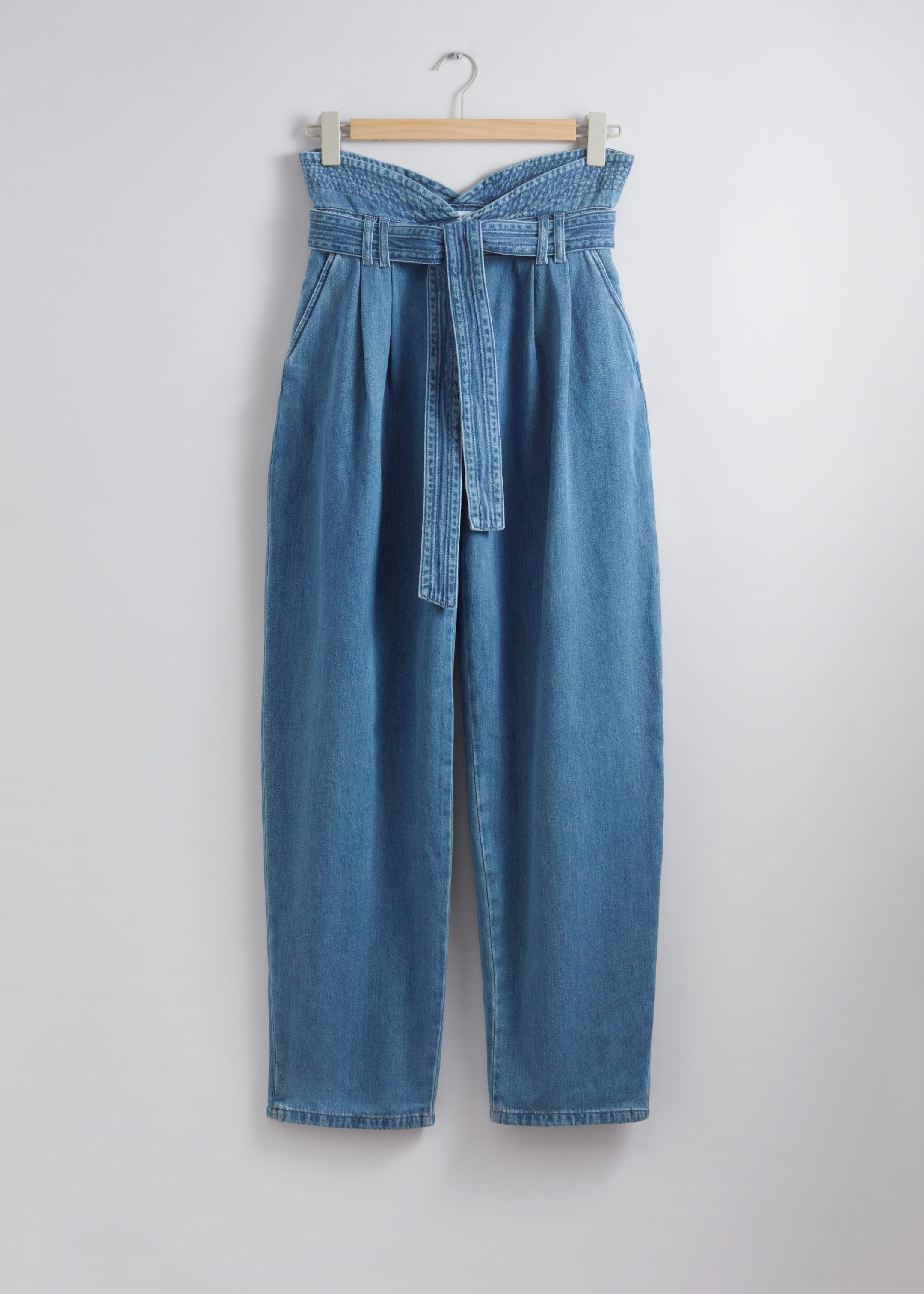 Wide Paperbag Denim Trousers - Blue - Still Life