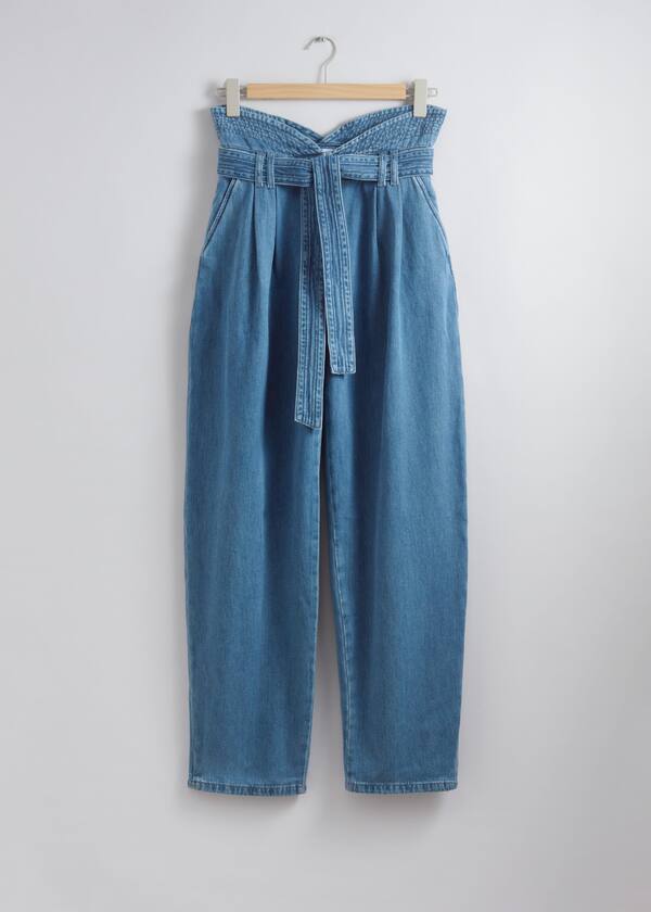 Wide Paperbag Denim Trousers