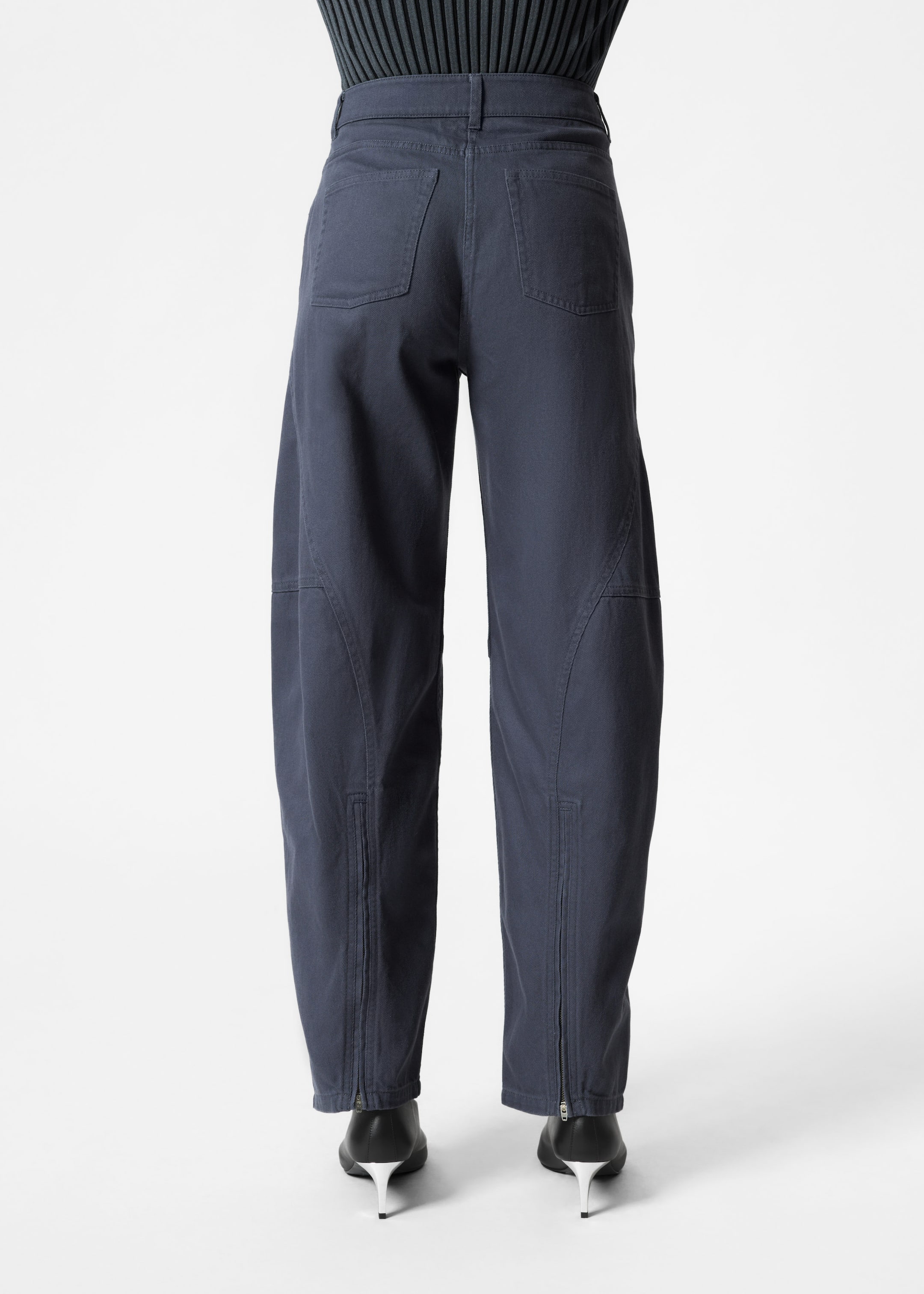 Zipped Barrel-Leg Twill Trousers - Dark Blue - Lookbook