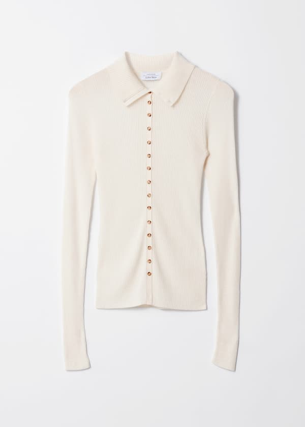 Ribbed Button-Detail Top