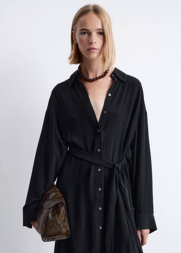 Tie-Detail Midi Shirt Dress