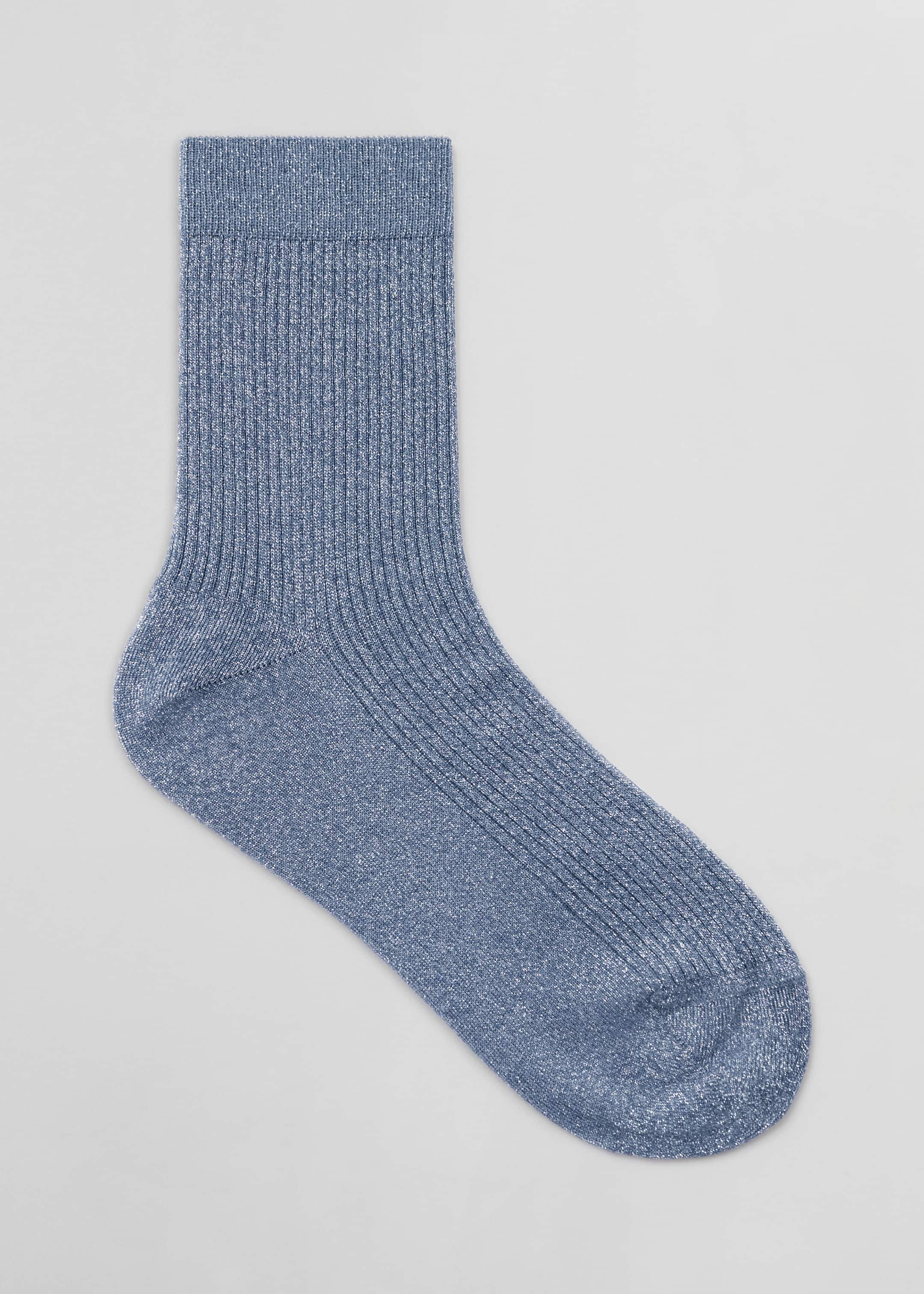 Glitter Rib Knit Ankle Socks - Blue Glitter - Still Life