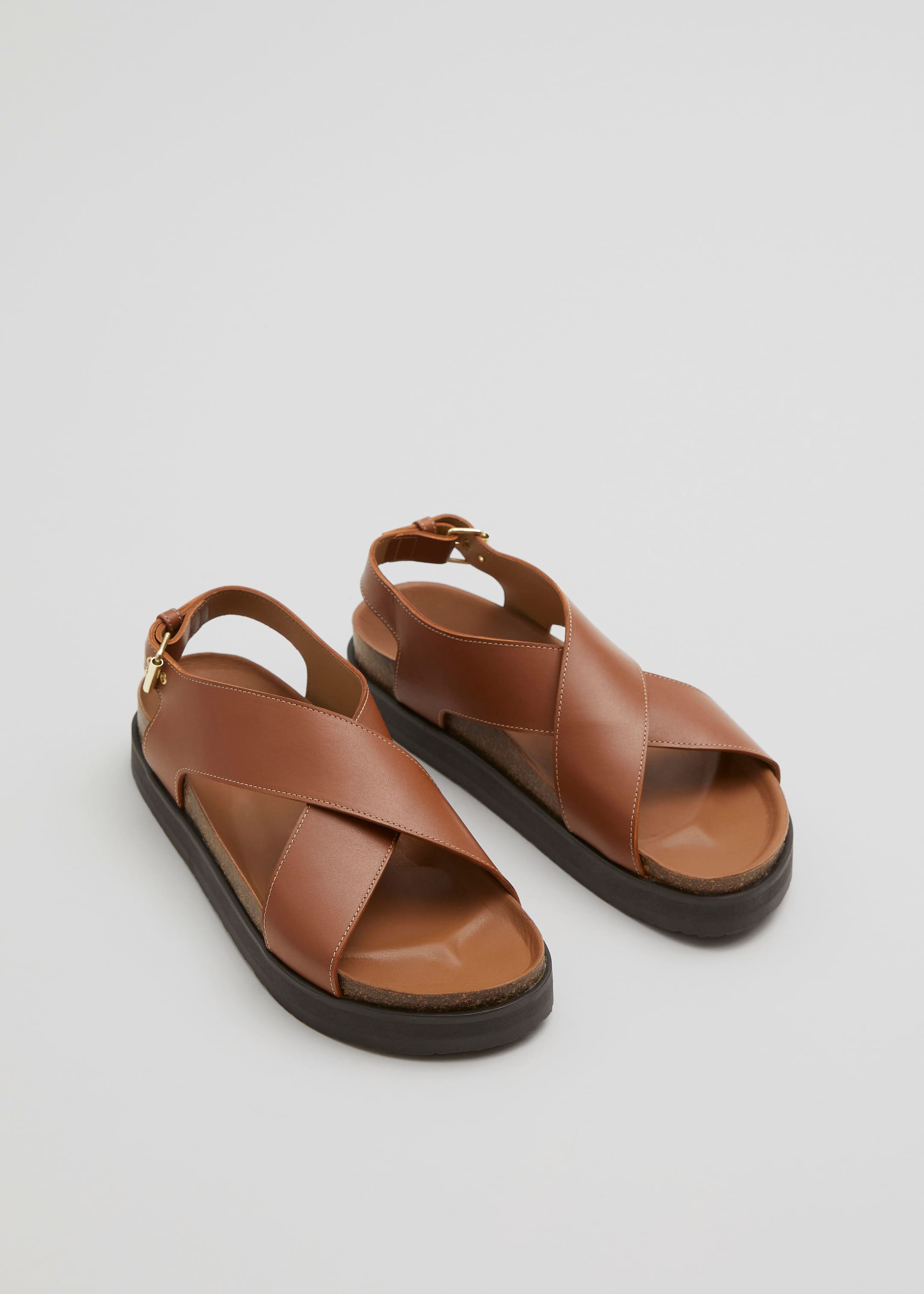 Criss-Cross Leather Sandals - Black - Still Life