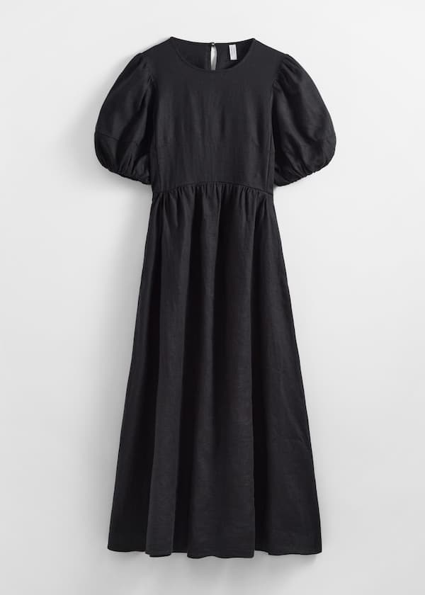 Puff-Sleeve Midi Dress