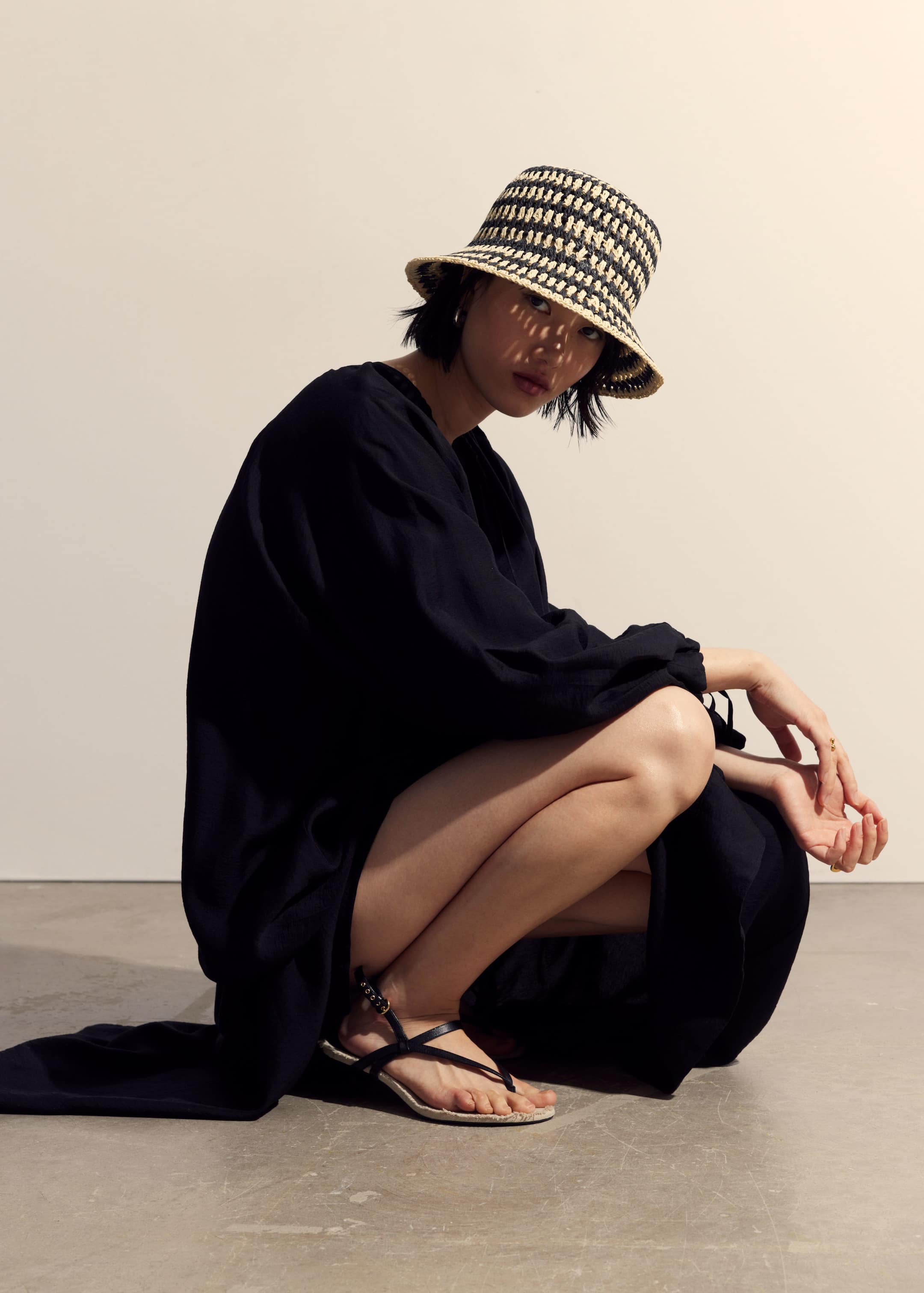 Crochet Straw Hat - Black/Beige - Lookbook