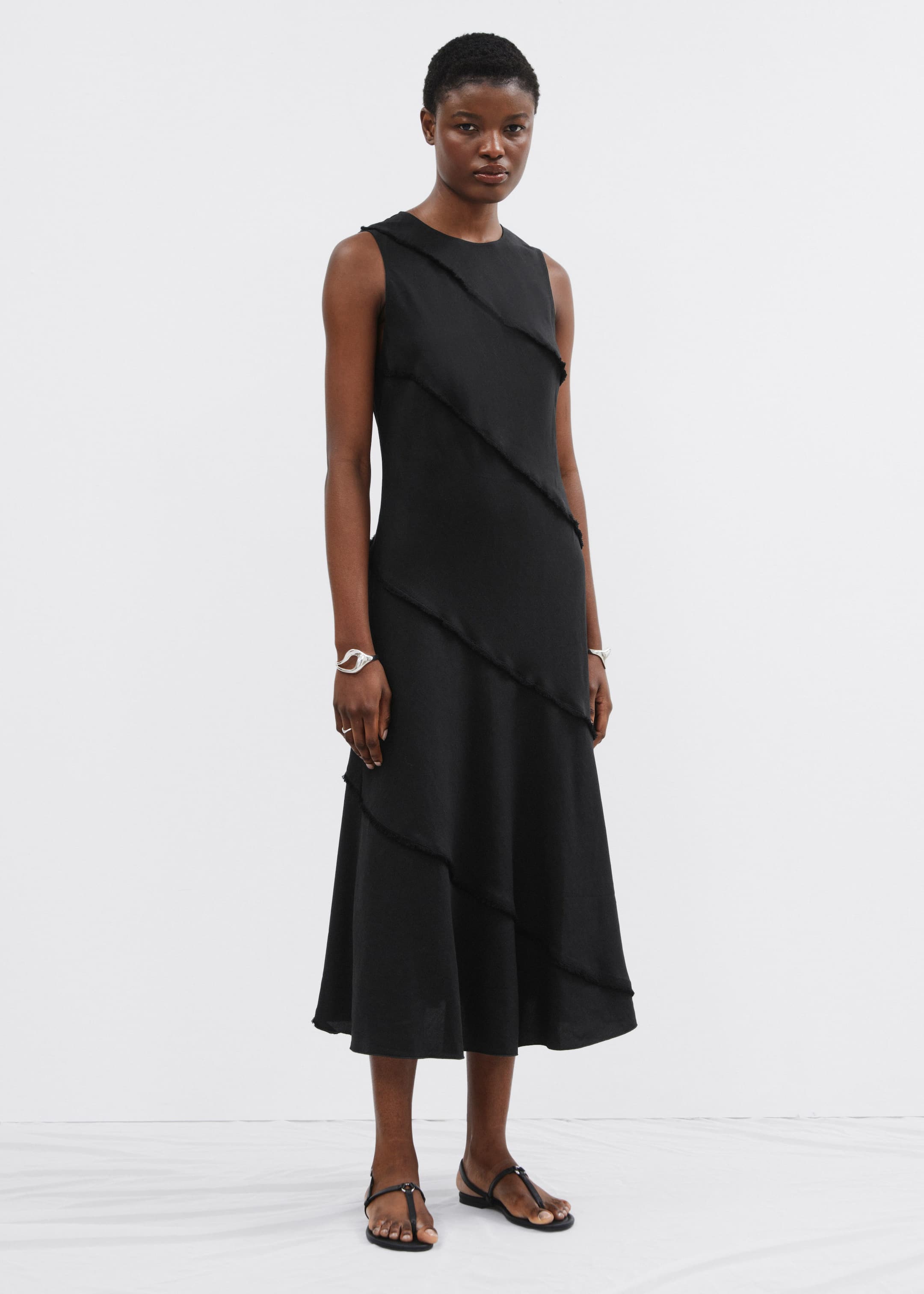 Sleeveless A-Line Midi Dress - Black - Lookbook