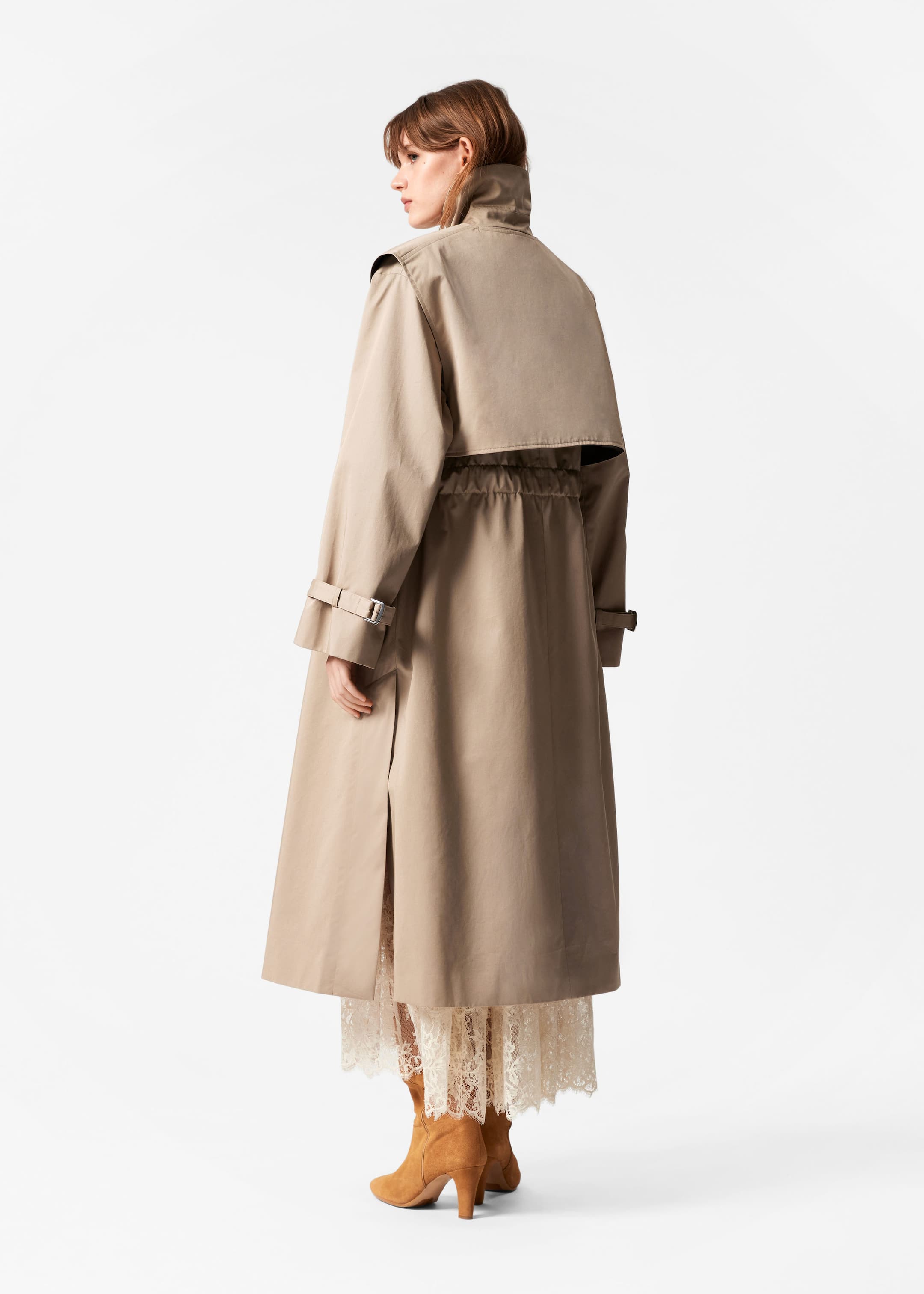 Funnel-Neck Trench Coat - Beige - Lookbook