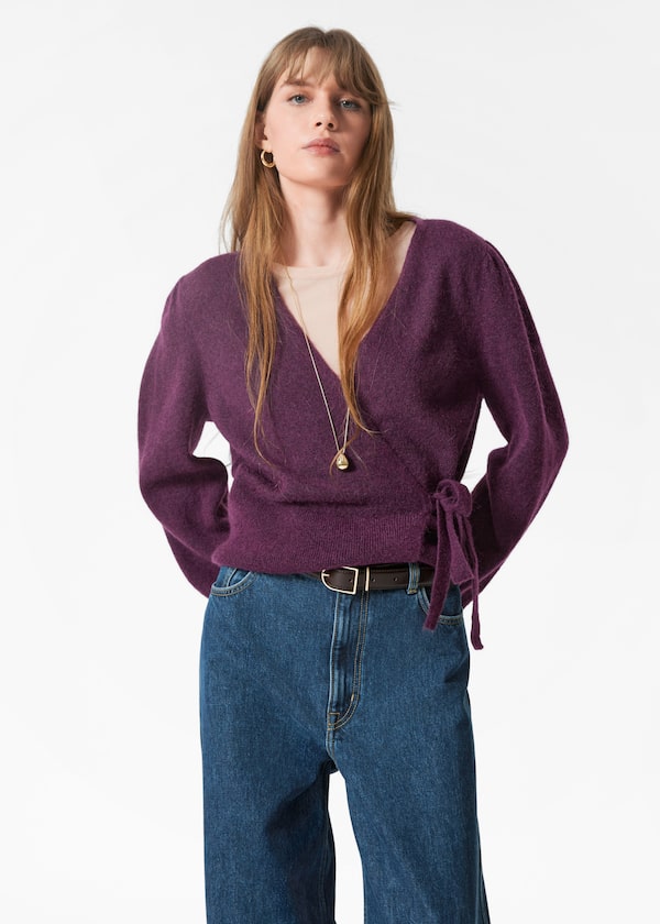 Mohair-Blend Knitted Wrap Cardigan