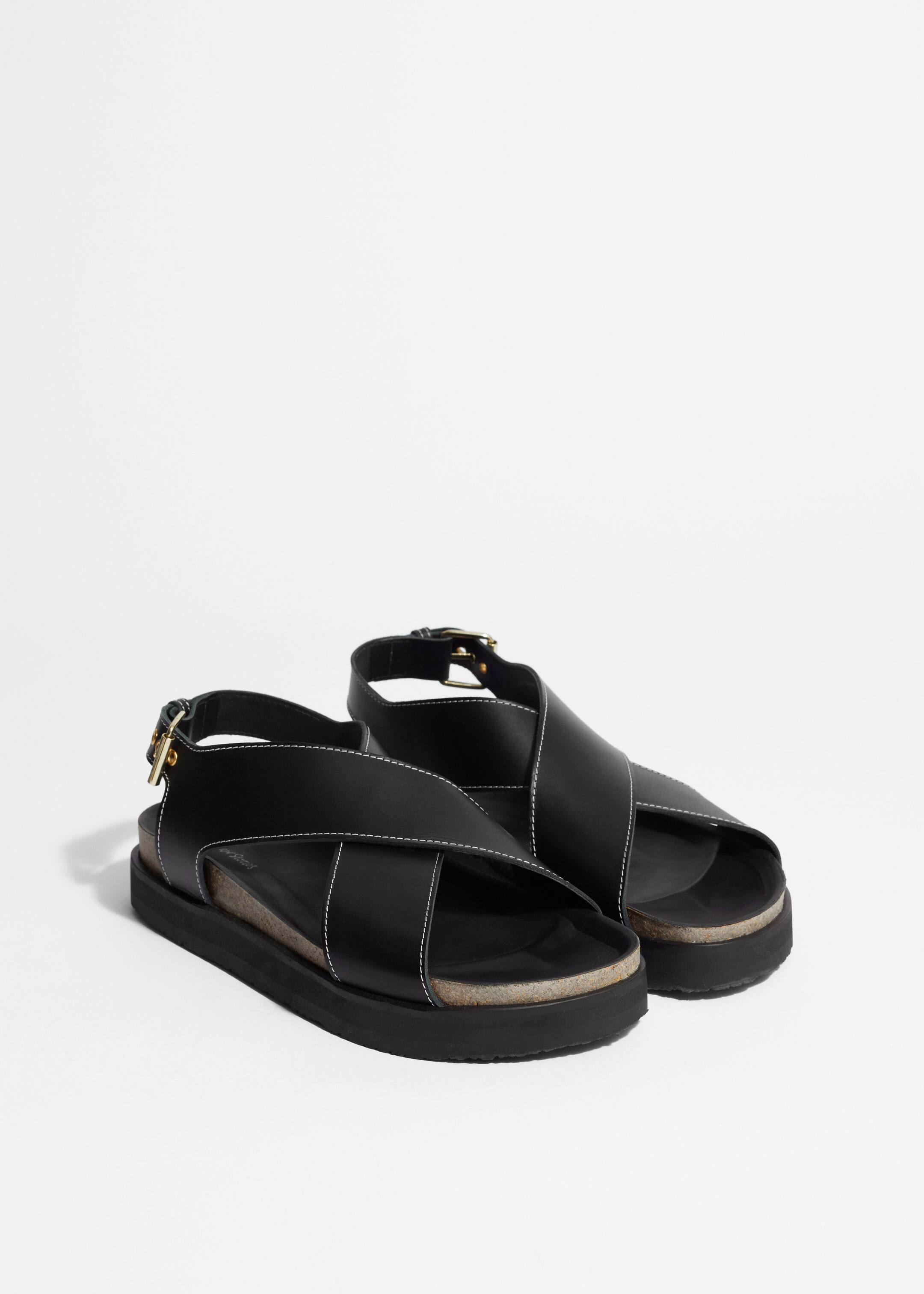 Criss-Cross Leather Sandals - Black - Still Life