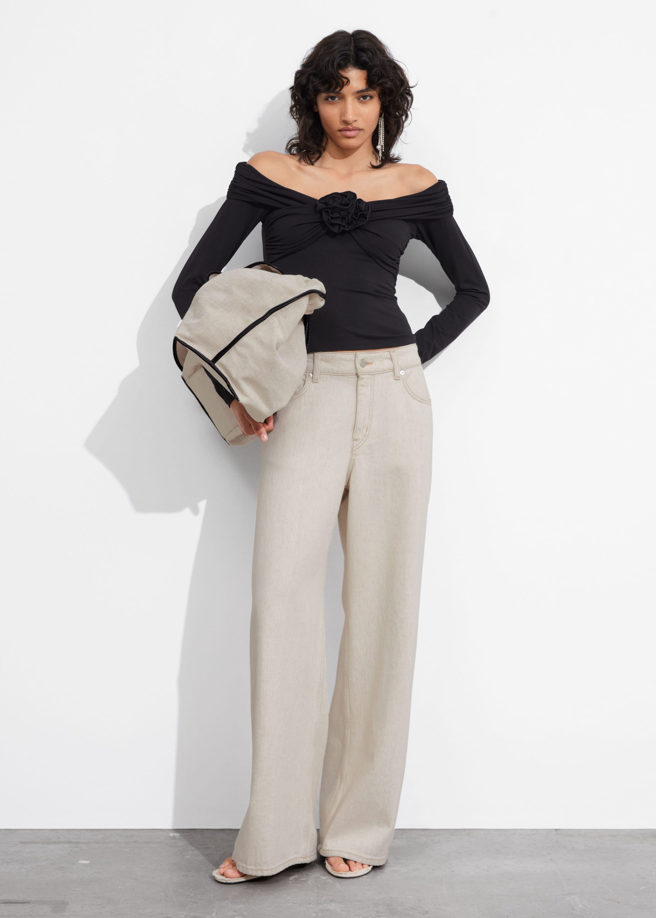 Ruched Off-Shoulder Top - Cream - Lookbook