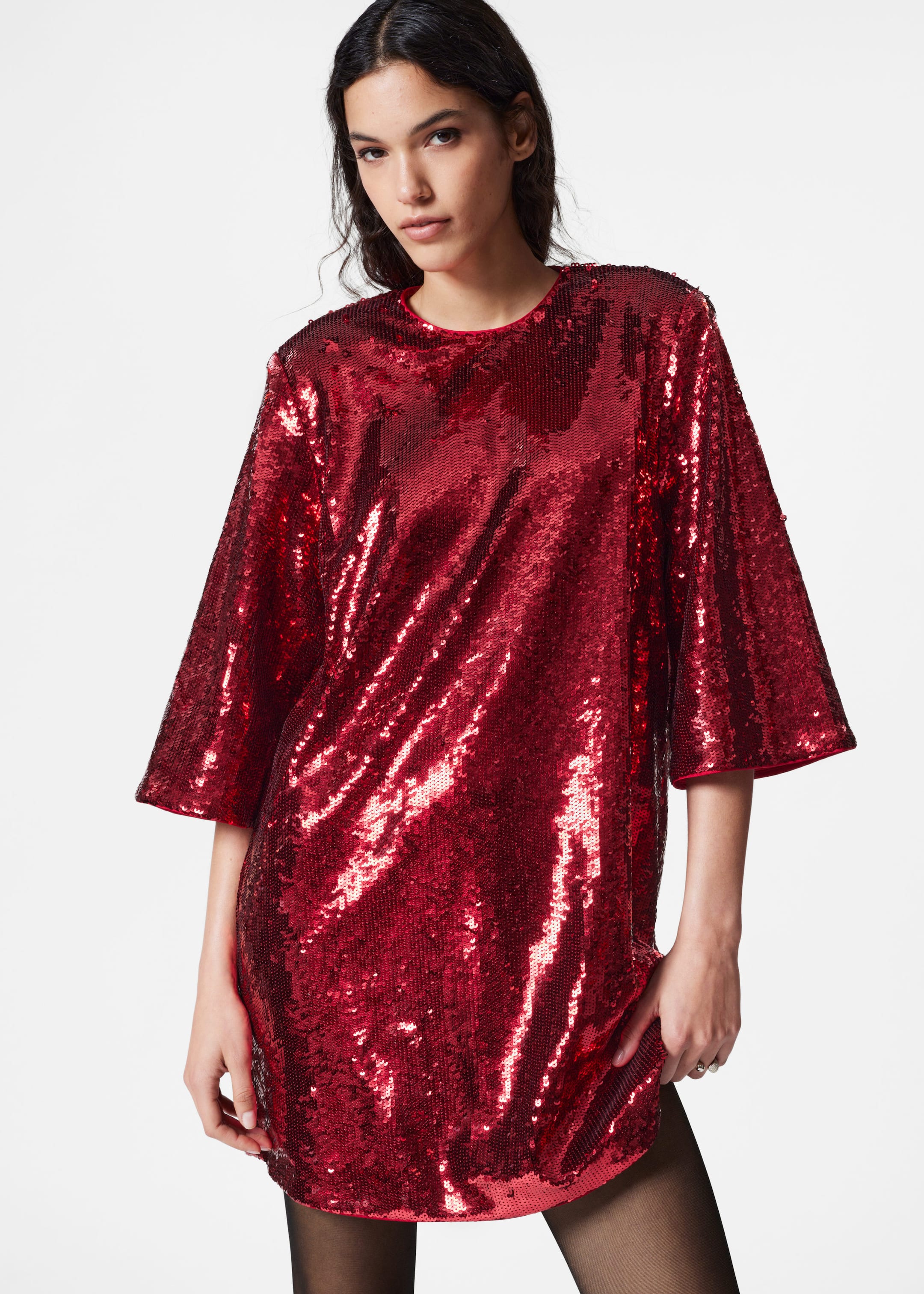 Mini robe droite à sequins - Rouge - Lookbook