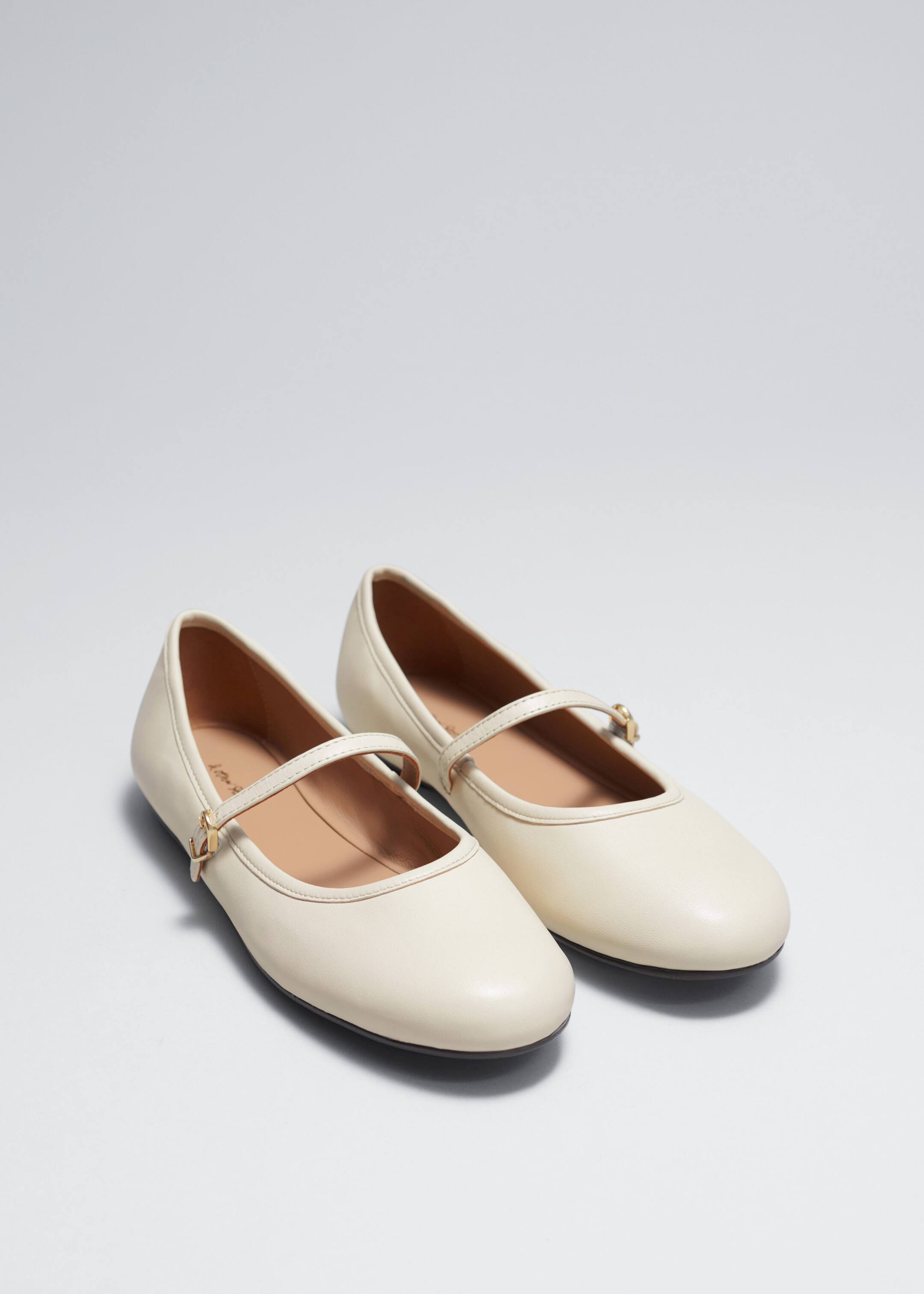 Mary Jane Leather Ballerina Flats - Cream - Still Life